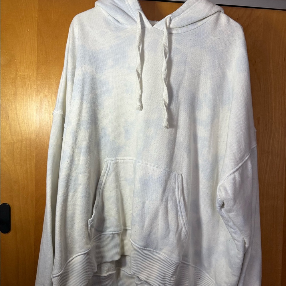 Aerie Cream and Light Blue Cloud Cropped Hoodie
